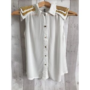 S O L D | Sheer White Blouse w/ Gold Shoulder